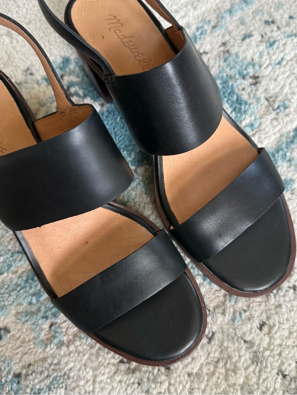 Madewell Black Leather Block Heel Slingback Sandals - Picture 2 of 9